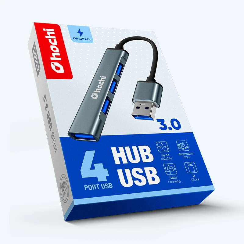 Hub USB 5 en 1 de Aluminio – 4 Puertos USB 3.0