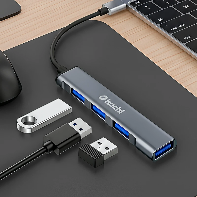 Hub USB 5 en 1 de Aluminio – 4 Puertos USB 3.0