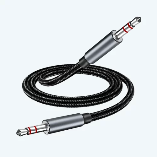 Cable Auxiliar de Audio Enmallado – 1 Metro, Plug 3.5mm, Alta Resistencia