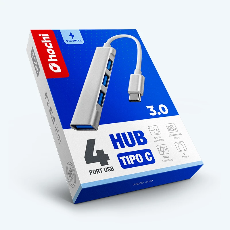 Hub USB-C 4 en 1 de Aluminio – 4 Puertos USB 3.0